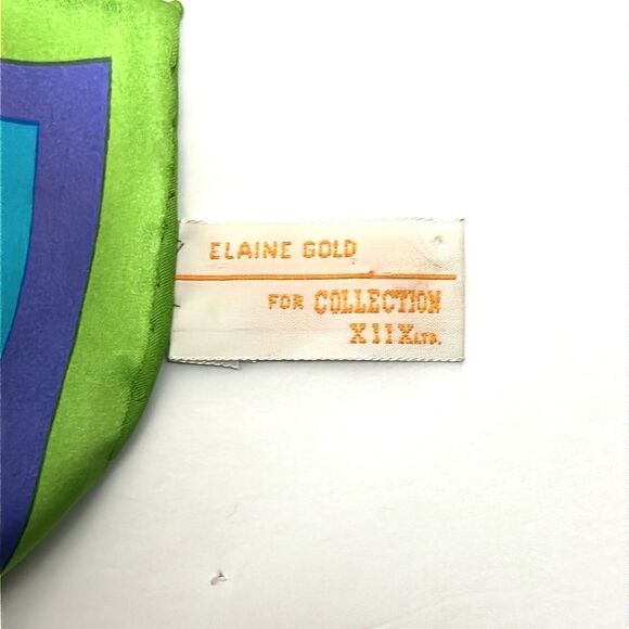 Elaine Gold for Collection XIIX Silk Square Scarf Blue Green White Hand Rolled - Picture 9 of 11